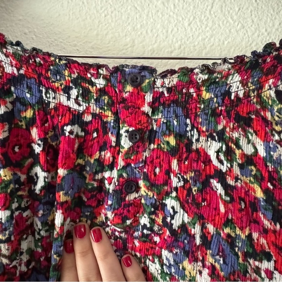 Westbound Petites Boho Floral Peplum Smocked Elastic Neck Off The Shoulder Sz PL - Picture 4 of 10